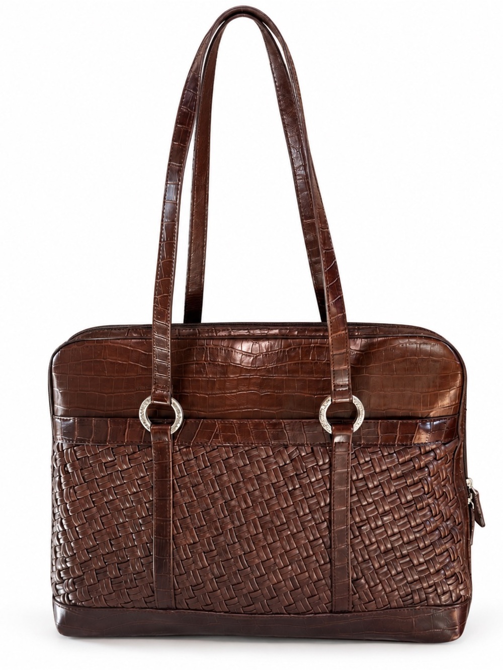 Coldwater Creek Brown Woven Faux Leather Laptop Tote Briefcase